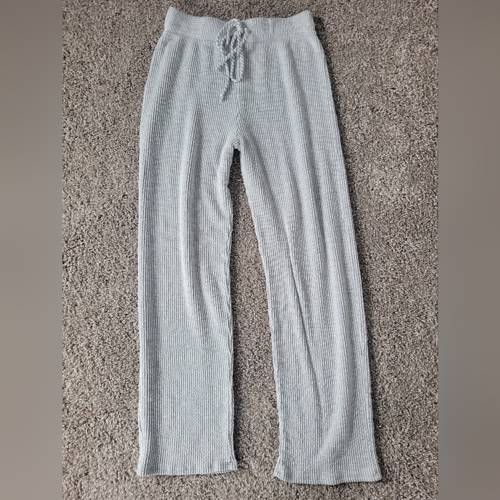 Comfy Lounge Pants Size Small Gray Ribbed "Caution To The Wind"